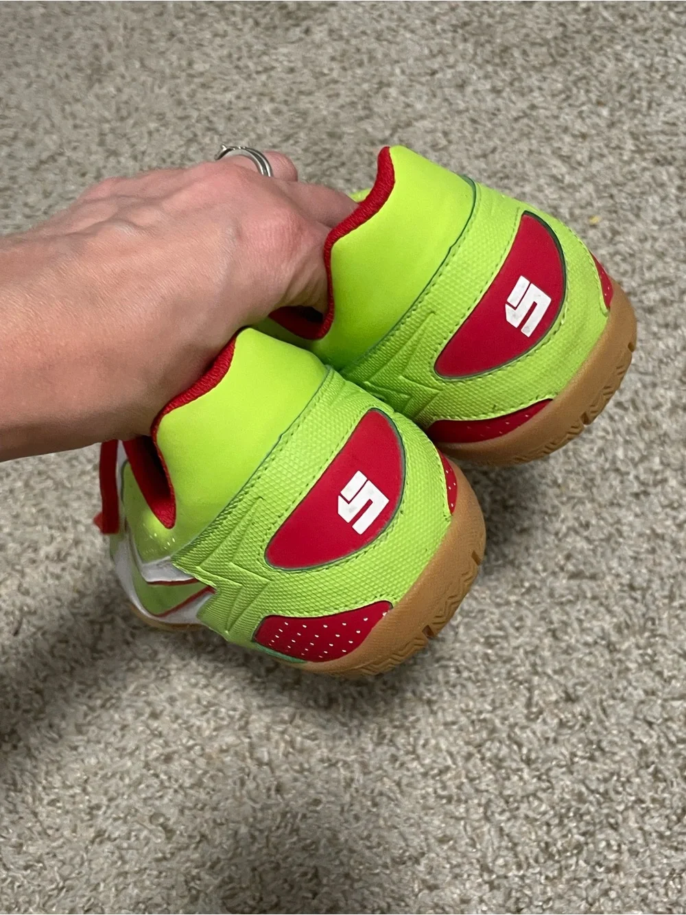 Nike Mens 11 Lime Green and red, Fusball indoor soccer shoes